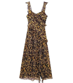Vestido Longo Elegante Estampado Animal Print com Fenda | Riley