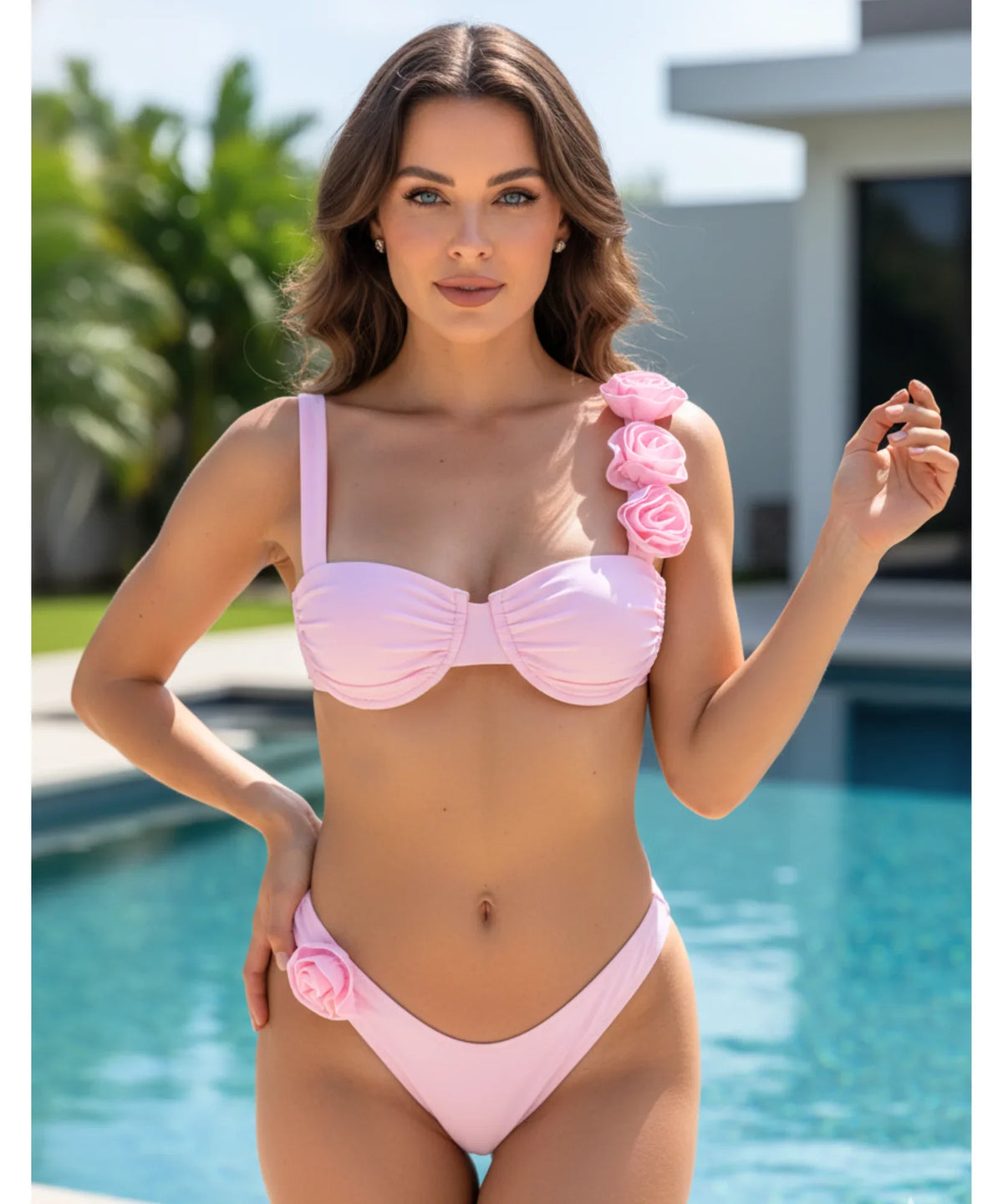 Biquíni Feminino Fio Dental com Flores 3D Elegante Exclusivo | Léa