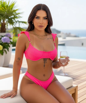 Biquíni Meia Taça Babado Cintura Alta Franzido Premium | Pérola