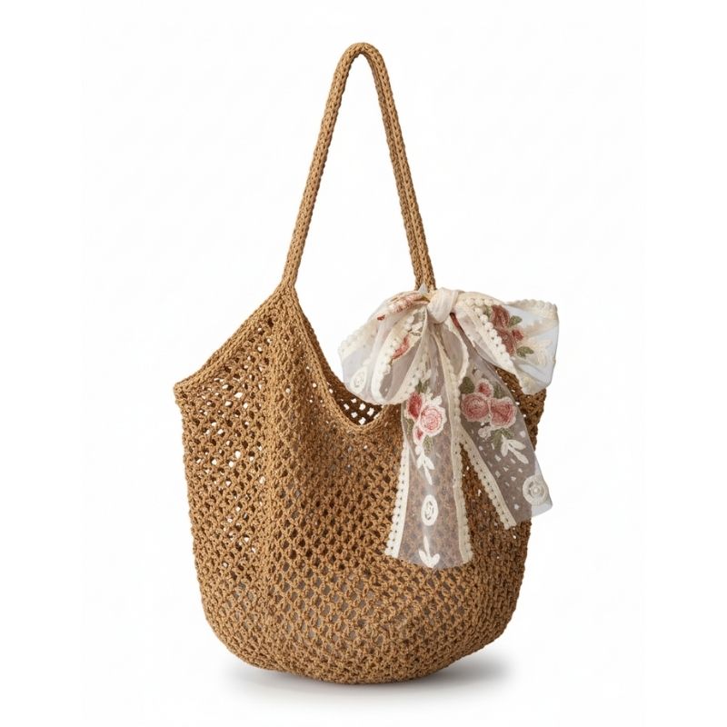 Bolsa de Crochê de Praia Caqui Laço