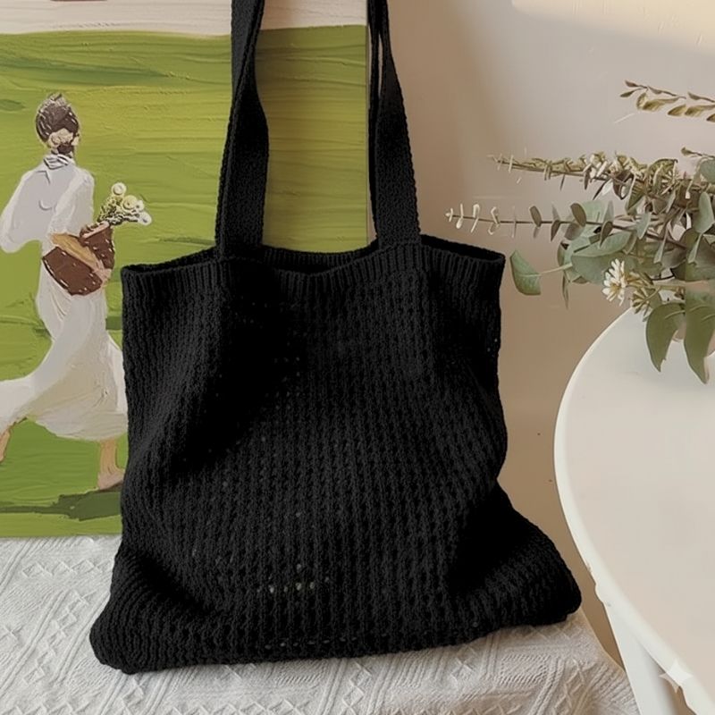 Bolsa de Crochê de Praia Grande Preta Magda