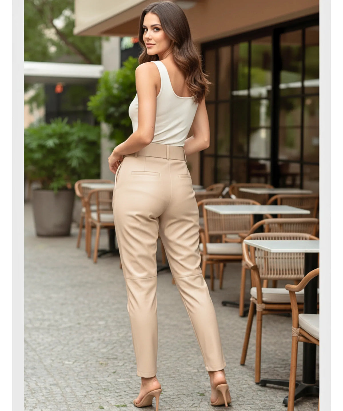 Calça Alfaiataria Feminina Couro Ecológico com Cinto | Deni