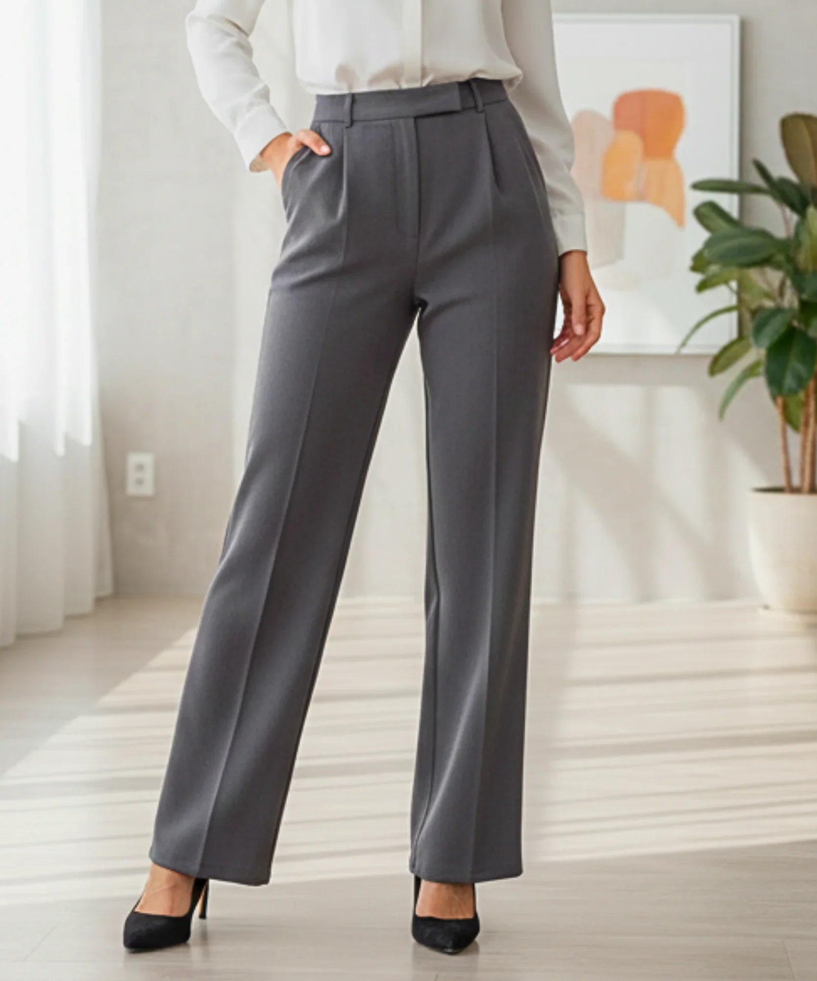 Calça Alfaiataria Feminina Social Cintura Alta Casual Chic | Grena