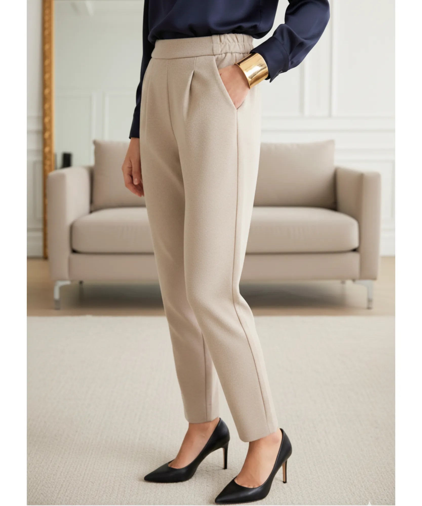 Calça Moletom Alfaiataria Feminina Bolsos Cintura Alta | Joa