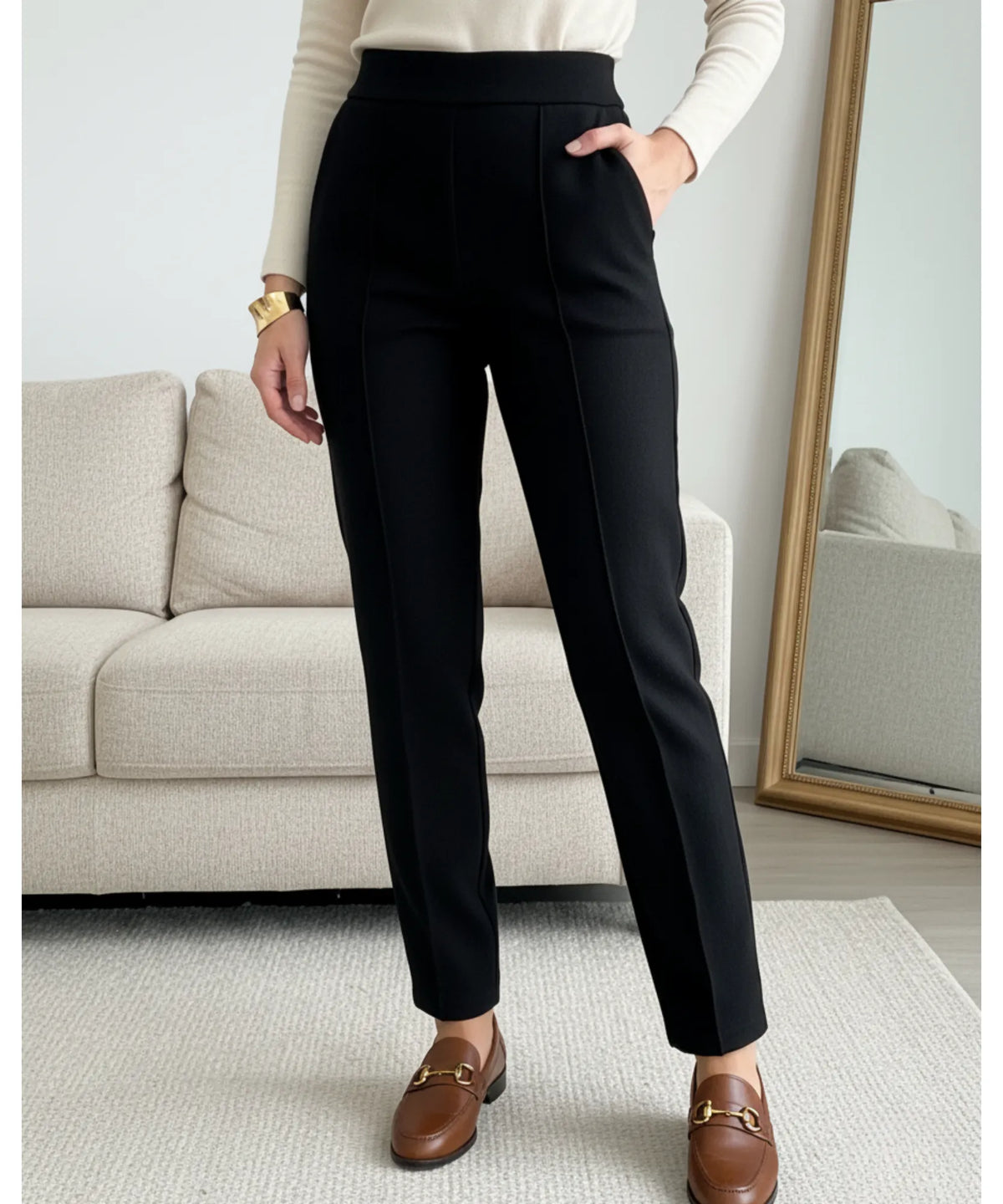 Calça Moletom Alfaiataria Feminina Bolsos Cintura Alta | Joa