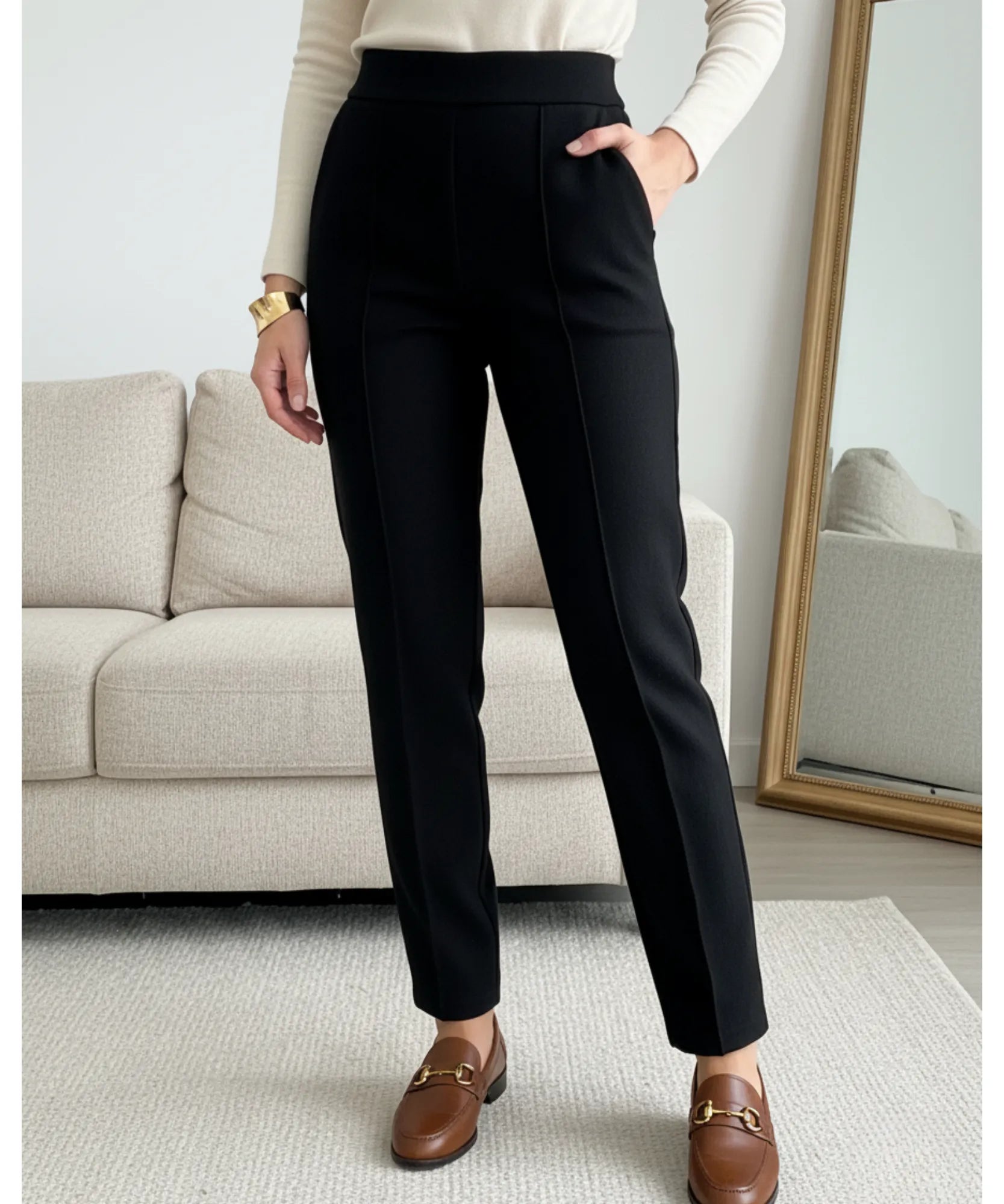 Calça Moletom Alfaiataria Feminina Bolsos Cintura Alta | Joa