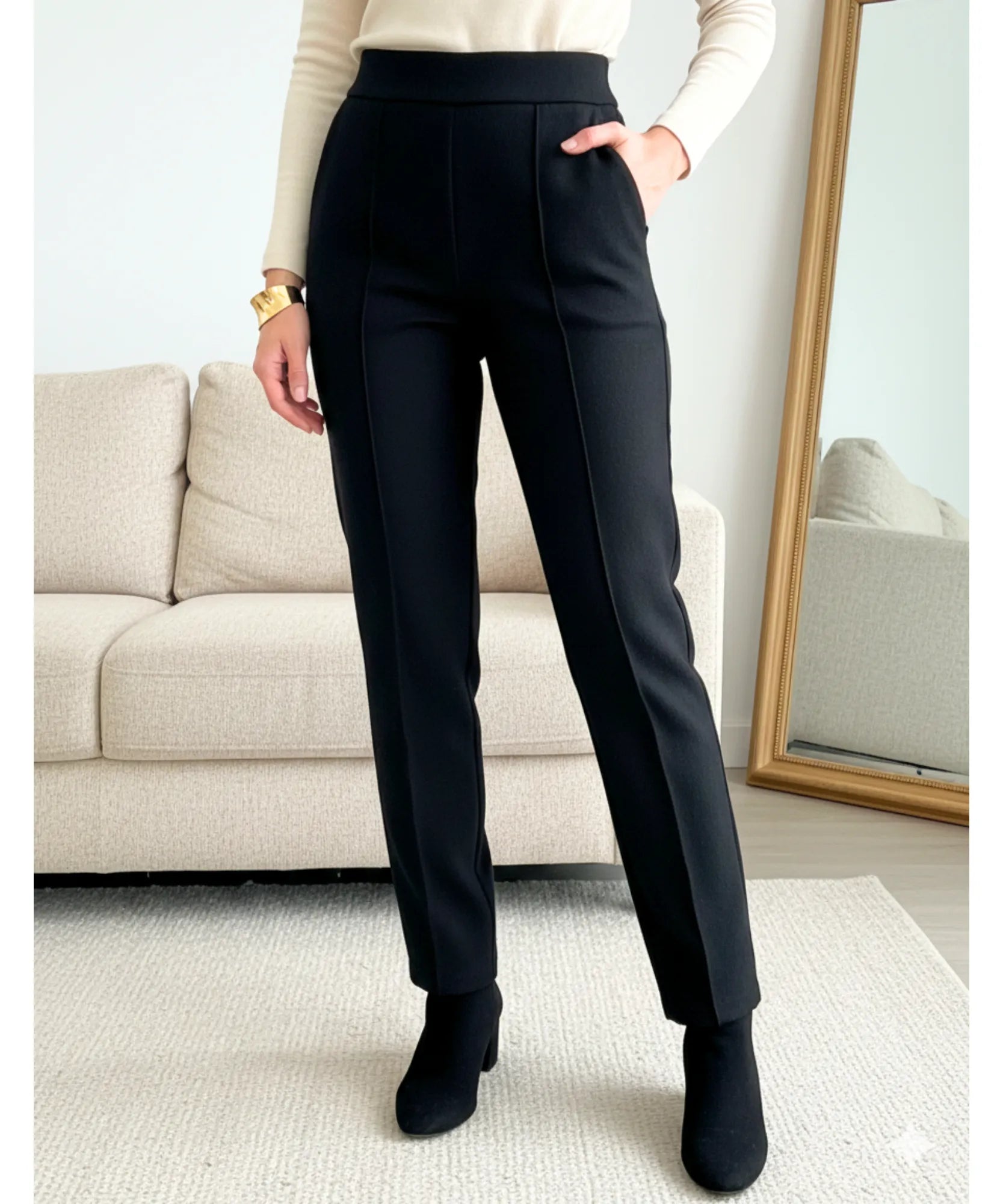 Calça Moletom Alfaiataria Feminina Bolsos Cintura Alta | Joa