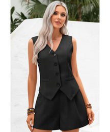 Conjunto Feminino Alfaiataria Colete e Short Linho | Fefa