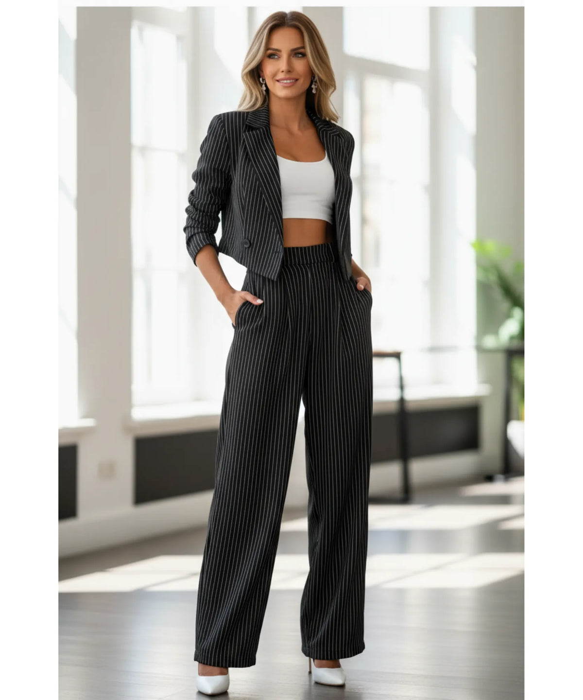 Conjunto Social Feminino Alfaiataria Risca de Giz Elegante | Grace