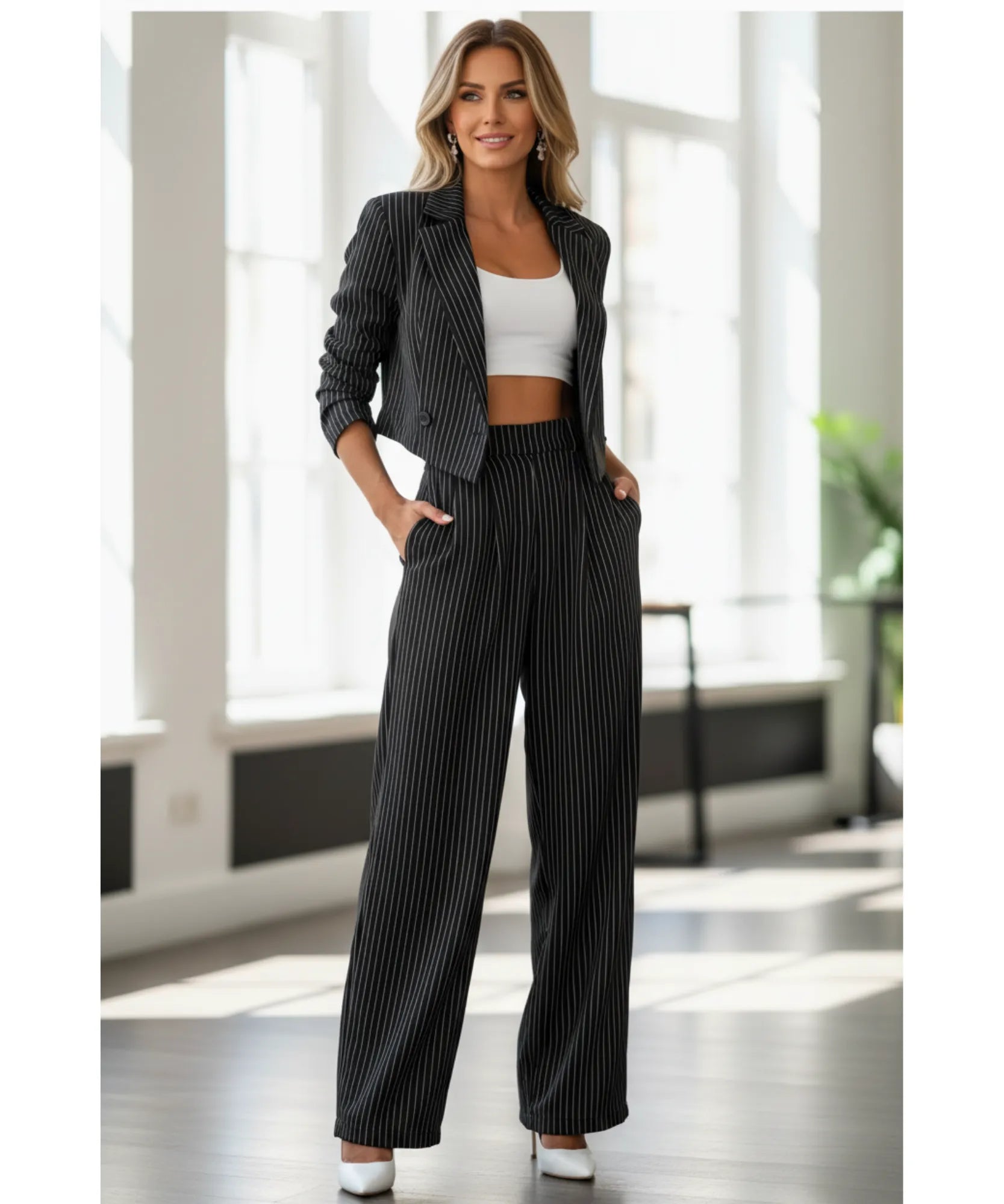 Conjunto Social Feminino Alfaiataria Risca de Giz Elegante | Grace