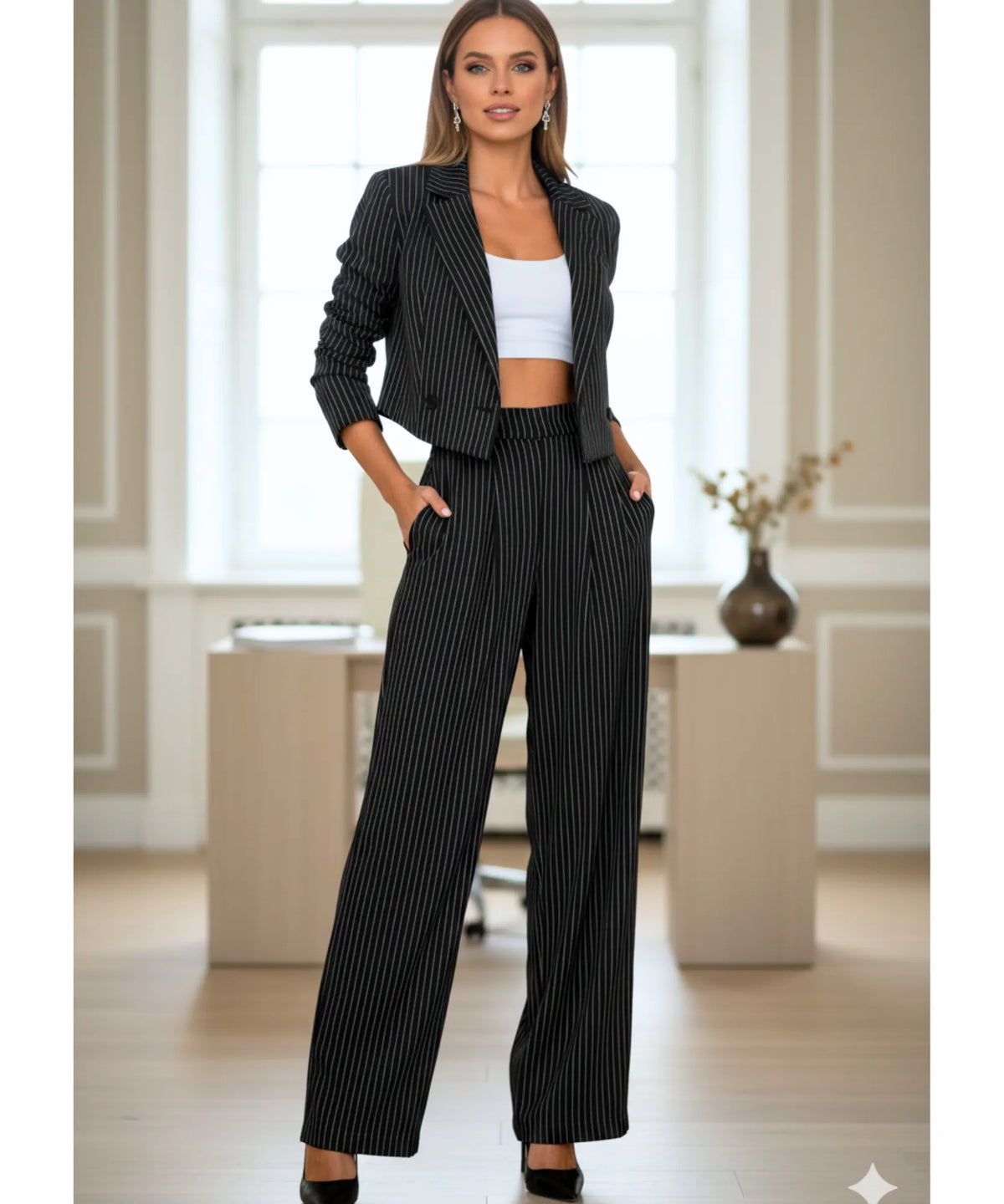 Conjunto Social Feminino Alfaiataria Risca de Giz Elegante | Grace