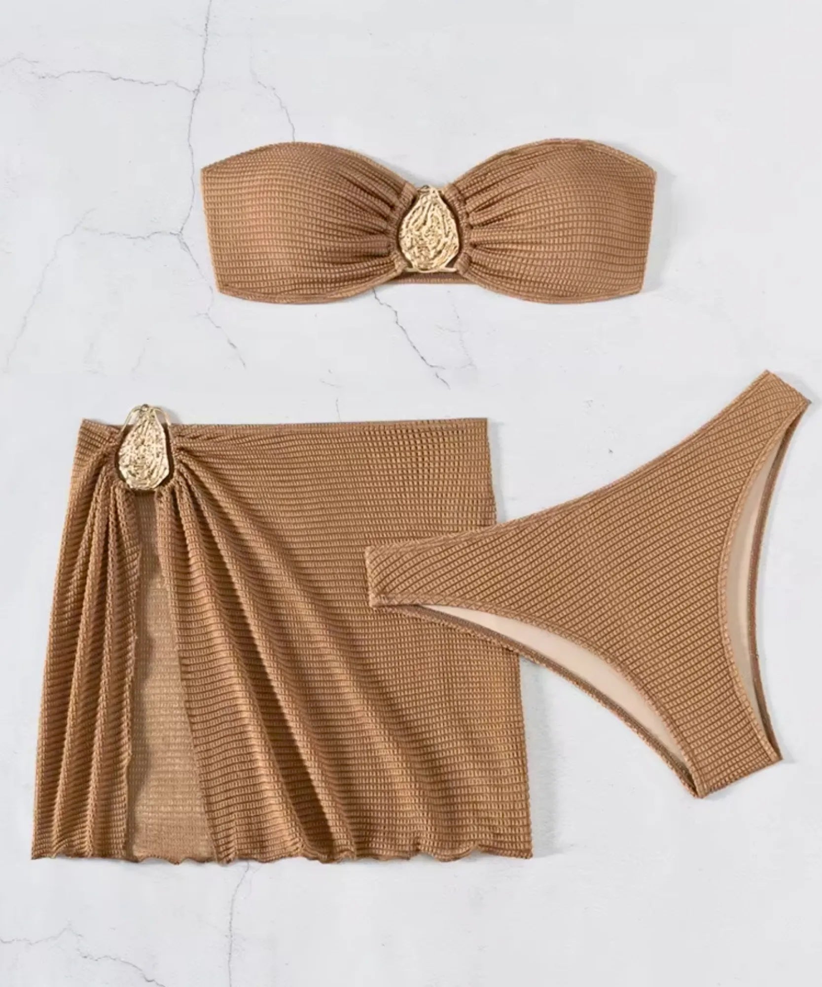 Conjunto Biquíni 3 Peças Crochê Elegante Feminino Verão | Ischia