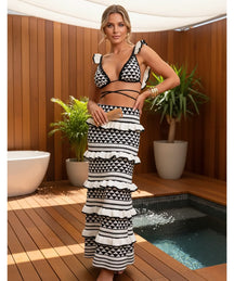 Conjunto Biquíni Crochê 2 Peças Top e Saia Longa Elegante | Celina