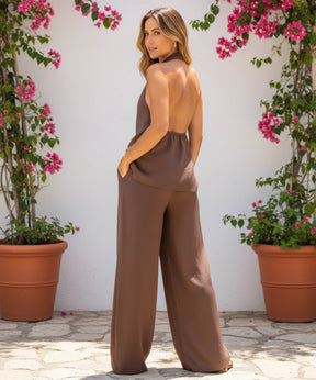 Conjunto Feminino Calça Pantalona e Blusa Amarração Casual | Bia