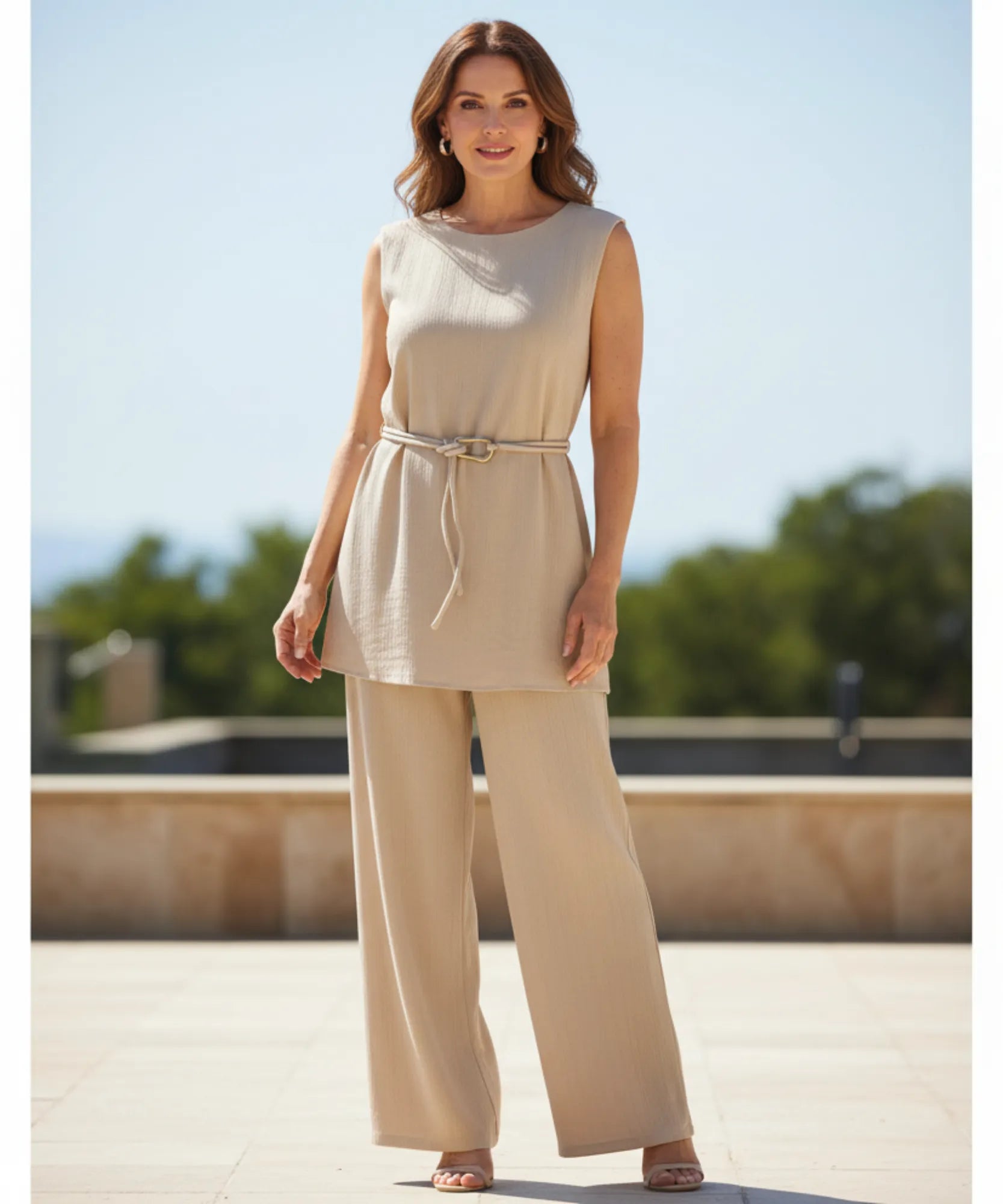 Conjunto Feminino Blusa e Calça Pantalona Wide Leg Canelada | Praslin