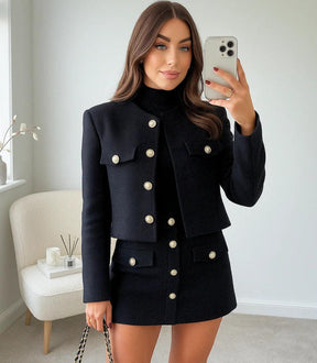 Conjunto Tweed Feminino com Shorts Saia e Blazer Elegante | Juli