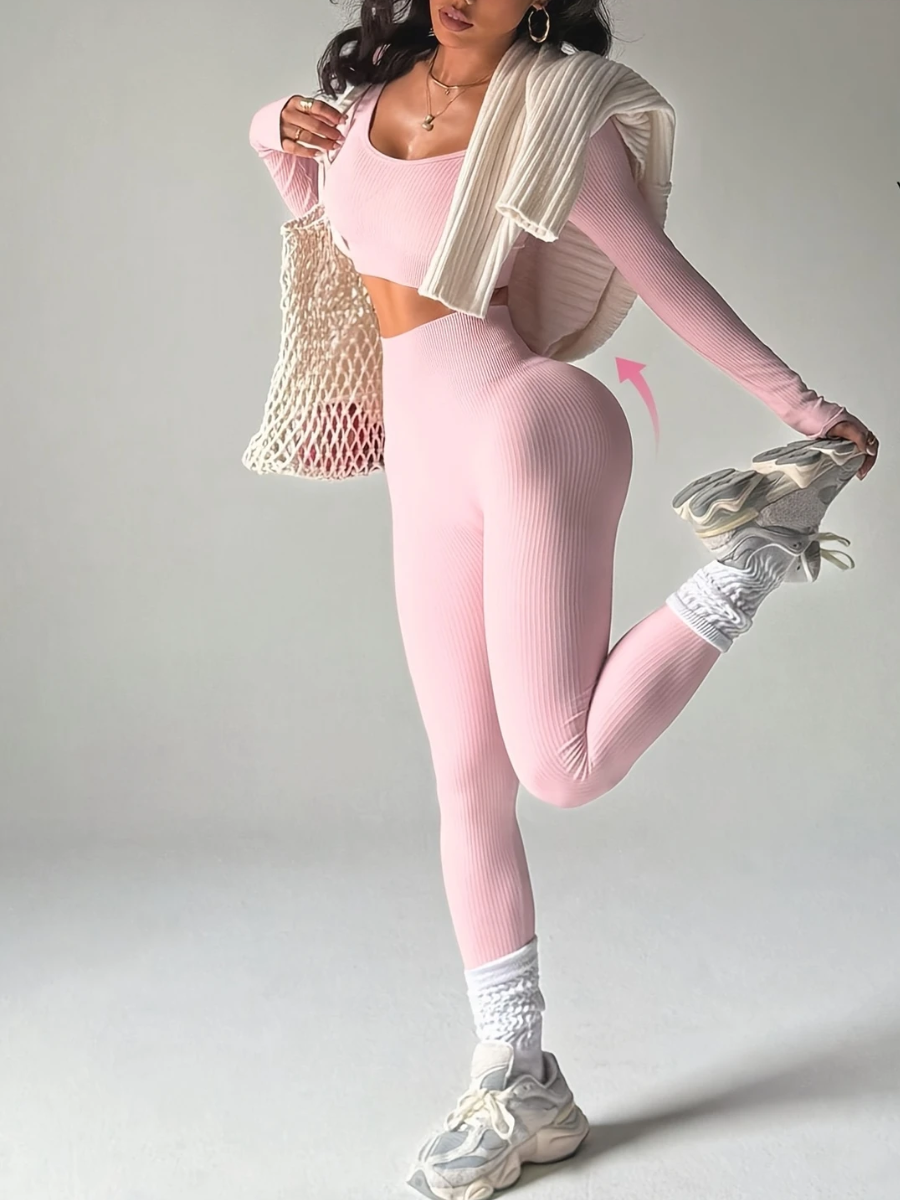 Conjunto Canelado Legging e Cropped Manga Longa Modern Alícia