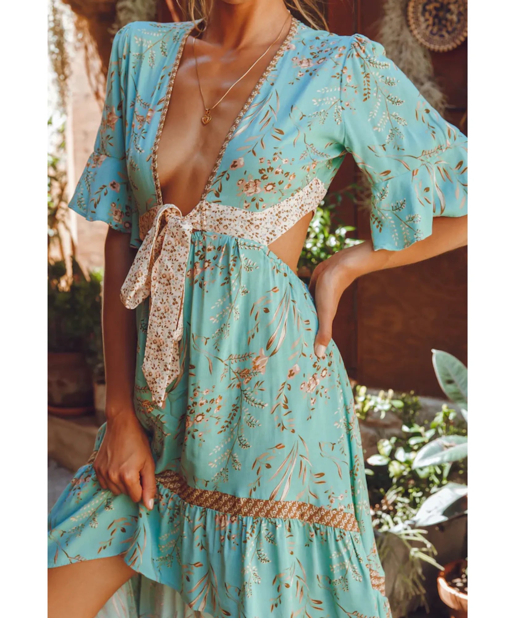 Vestido Boho Florido Midi Feminino Casual Verão | Câmi