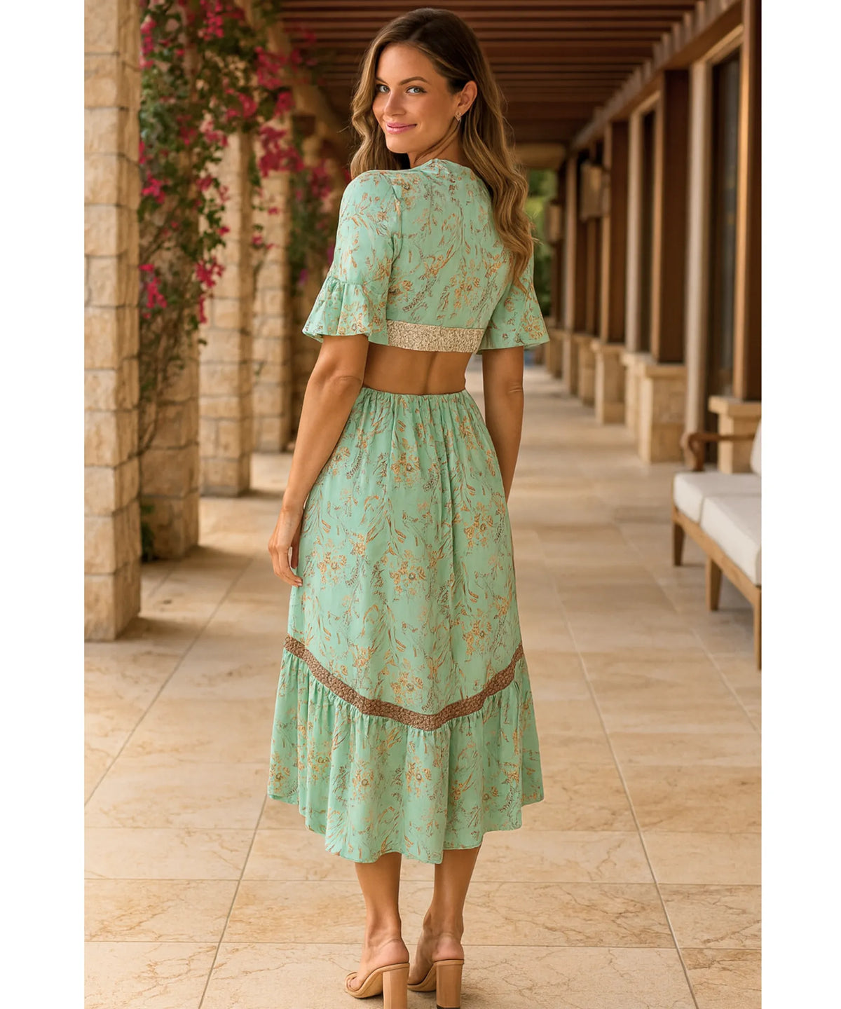 Vestido Boho Florido Midi Feminino Casual Verão | Câmi