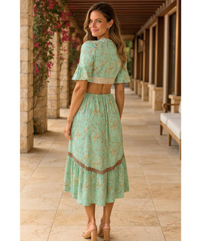 Vestido Boho Florido Midi Feminino Casual Verão | Câmi