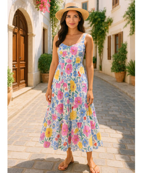 Vestido Boho Midi Feminino Florido Estampado Verão | Lisa