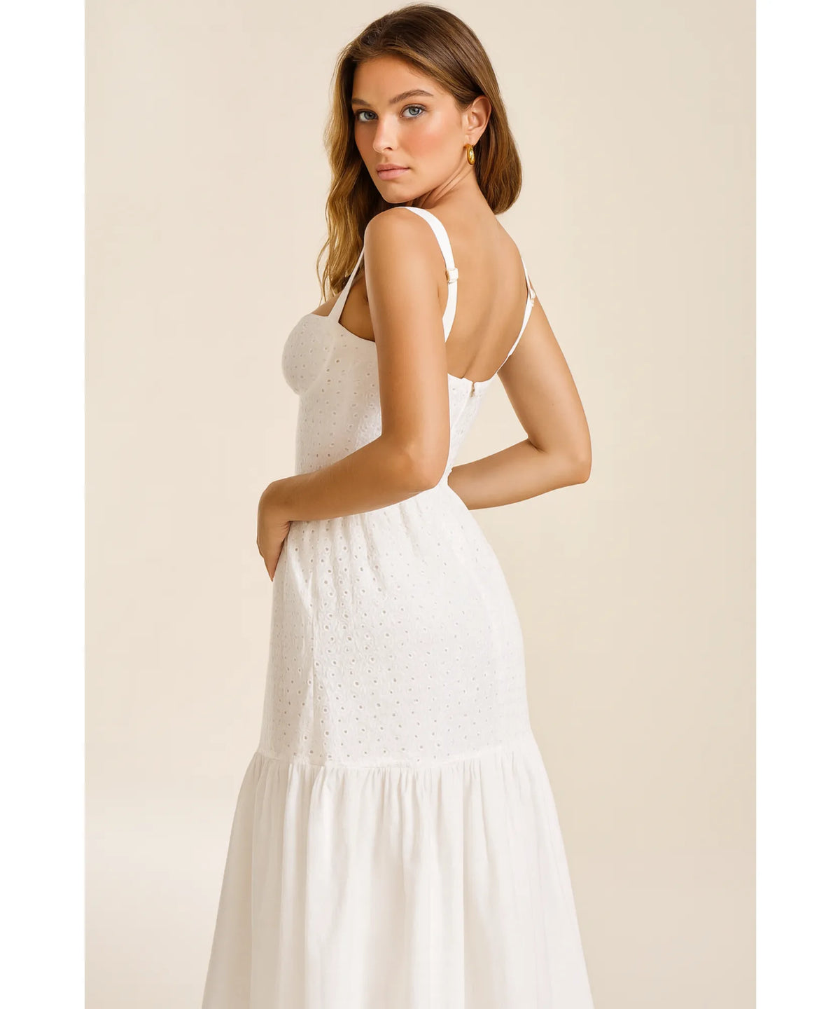 Vestido Branco Midi Feminino Laise Elegante Verão | Greta