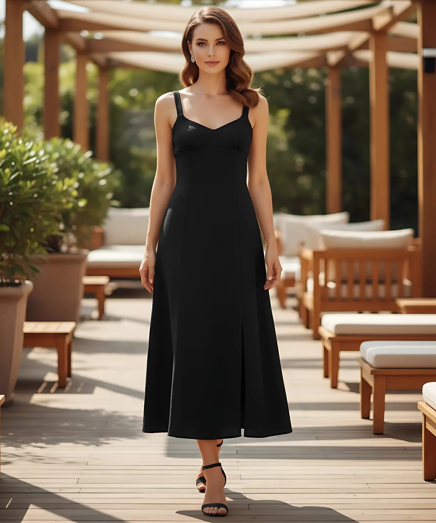 Vestido Feminino Midi Alças Ajustáveis Linho Elegante | Dalie