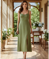 Vestido Feminino Midi Alças Ajustáveis Linho Elegante | Dalie