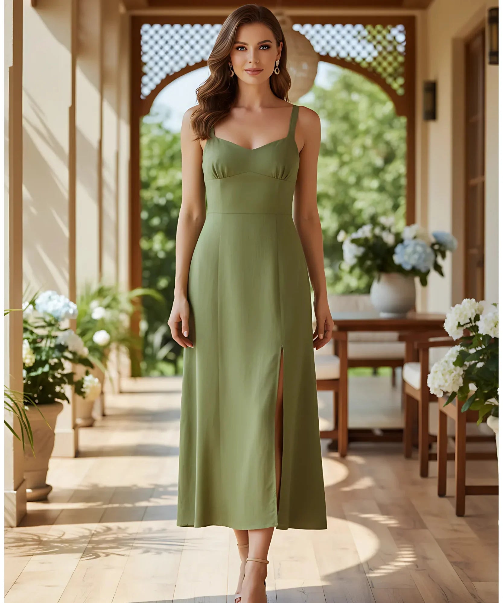 Vestido Feminino Midi Alças Ajustáveis Linho Elegante | Dalie