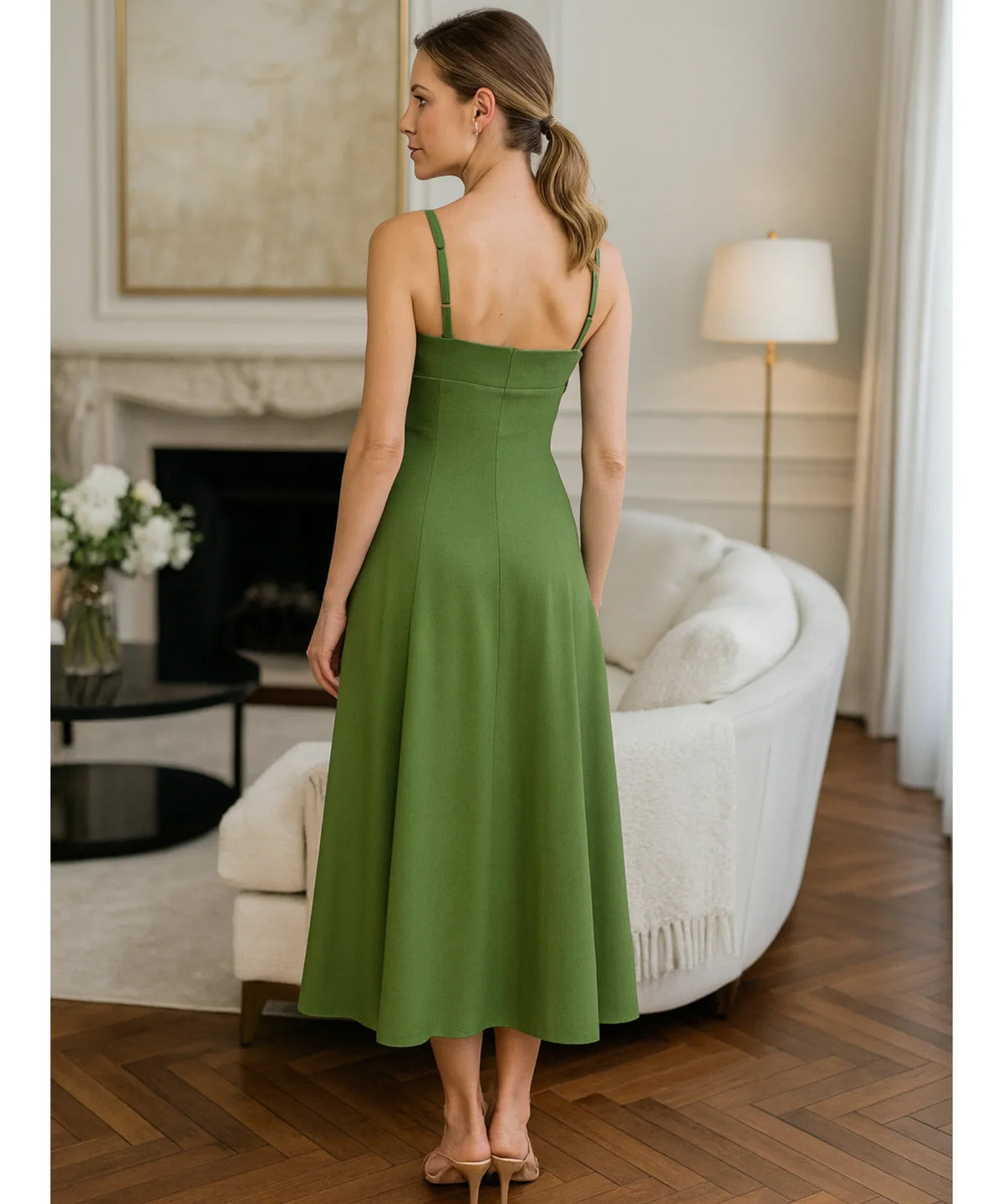 Vestido Feminino Midi Alças Ajustáveis Linho Elegante | Dalie