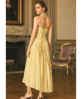 Vestido de Festa Midi Frente Única Plissado Elegante Casamento | Classic