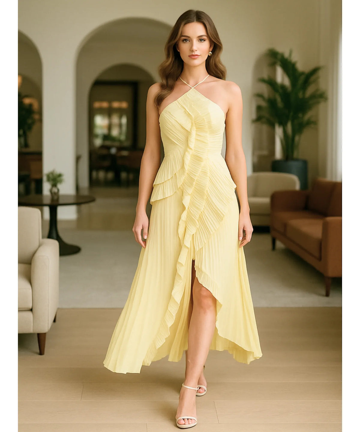 Vestido de Festa Midi Frente Única Plissado Elegante Casamento | Classic