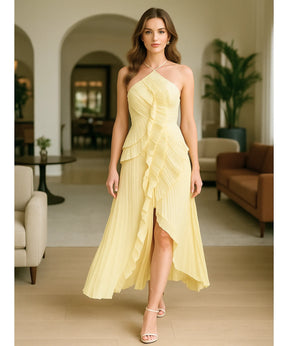 Vestido de Festa Midi Frente Única Plissado Elegante Casamento | Classic