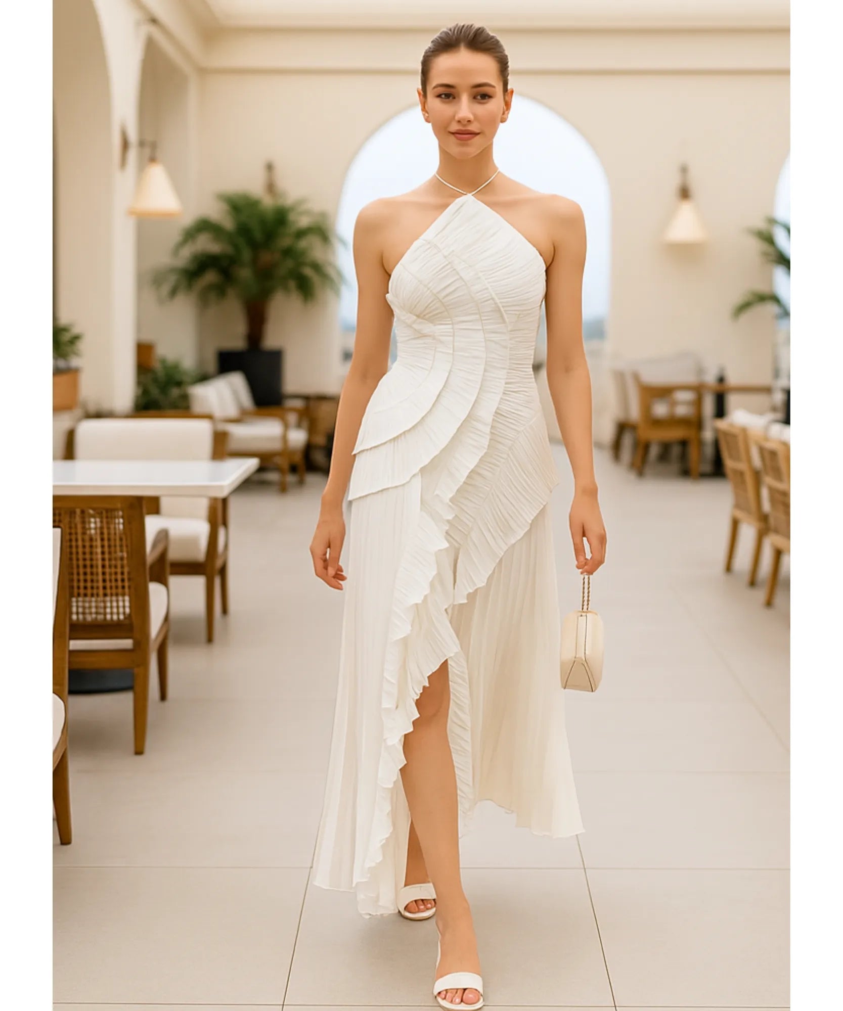 Vestido de Festa Midi Frente Única Plissado Elegante Casamento | Classic