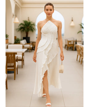 Vestido de Festa Midi Frente Única Plissado Elegante Casamento | Classic