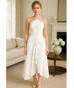 Vestido de Festa Midi Frente Única Plissado Elegante Casamento | Classic