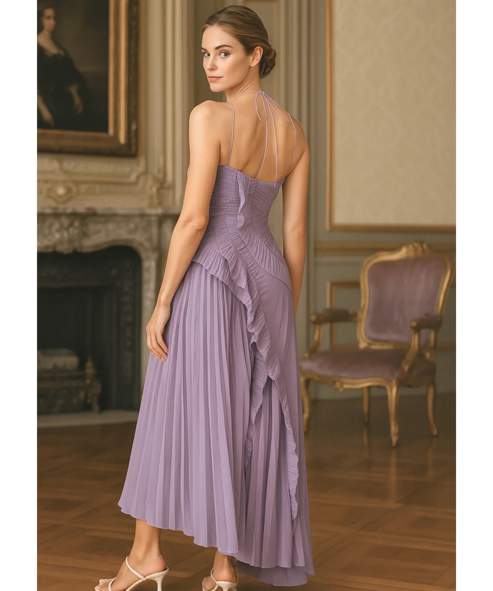 Vestido de Festa Midi Frente Única Plissado Elegante Casamento | Classic