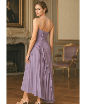 Vestido de Festa Midi Frente Única Plissado Elegante Casamento | Classic