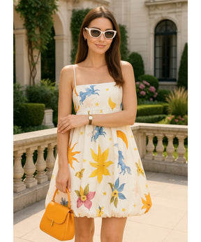 Vestido Florido Curto Feminino Alças Finas Elegante | Cardin