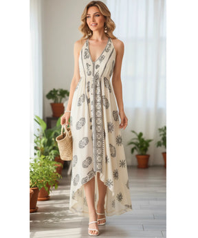 Vestido Indiano Longo Feminino Estampado Boho Casual | Acque