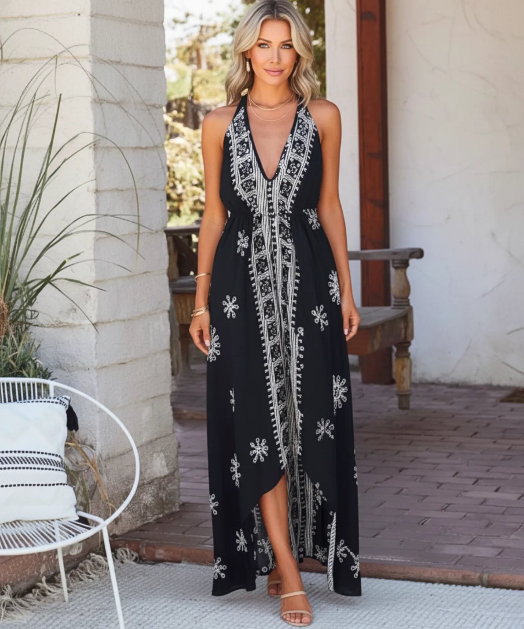 Vestido Indiano Longo Feminino Estampado Boho Casual | Acque