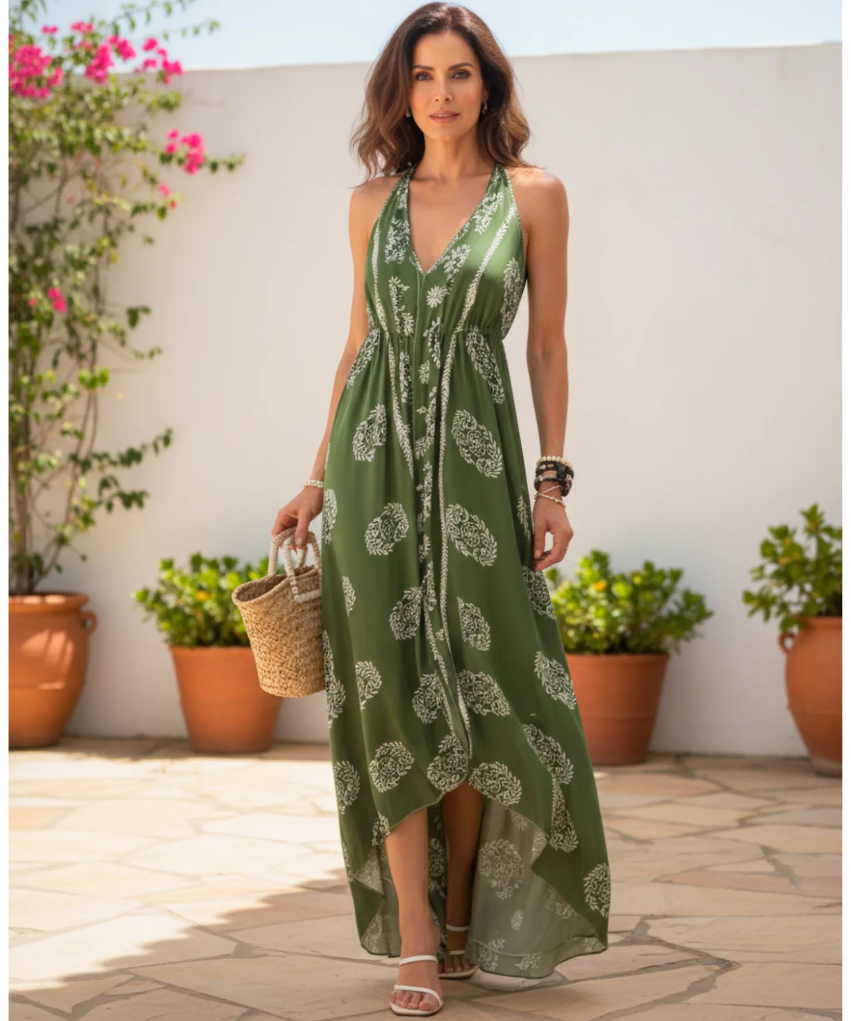 Vestido Indiano Longo Feminino Estampado Boho Casual | Acque