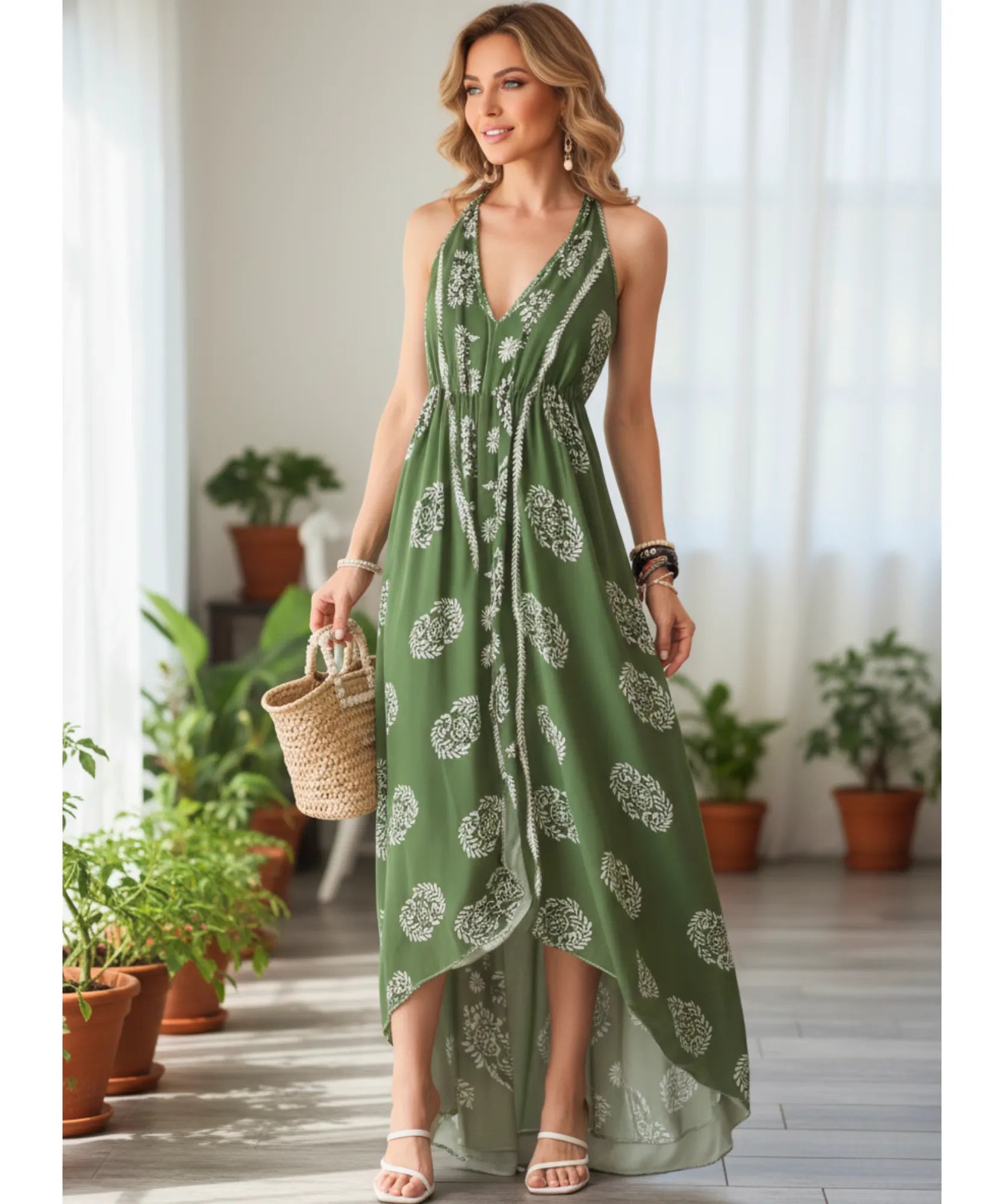 Vestido Indiano Longo Feminino Estampado Boho Casual | Acque