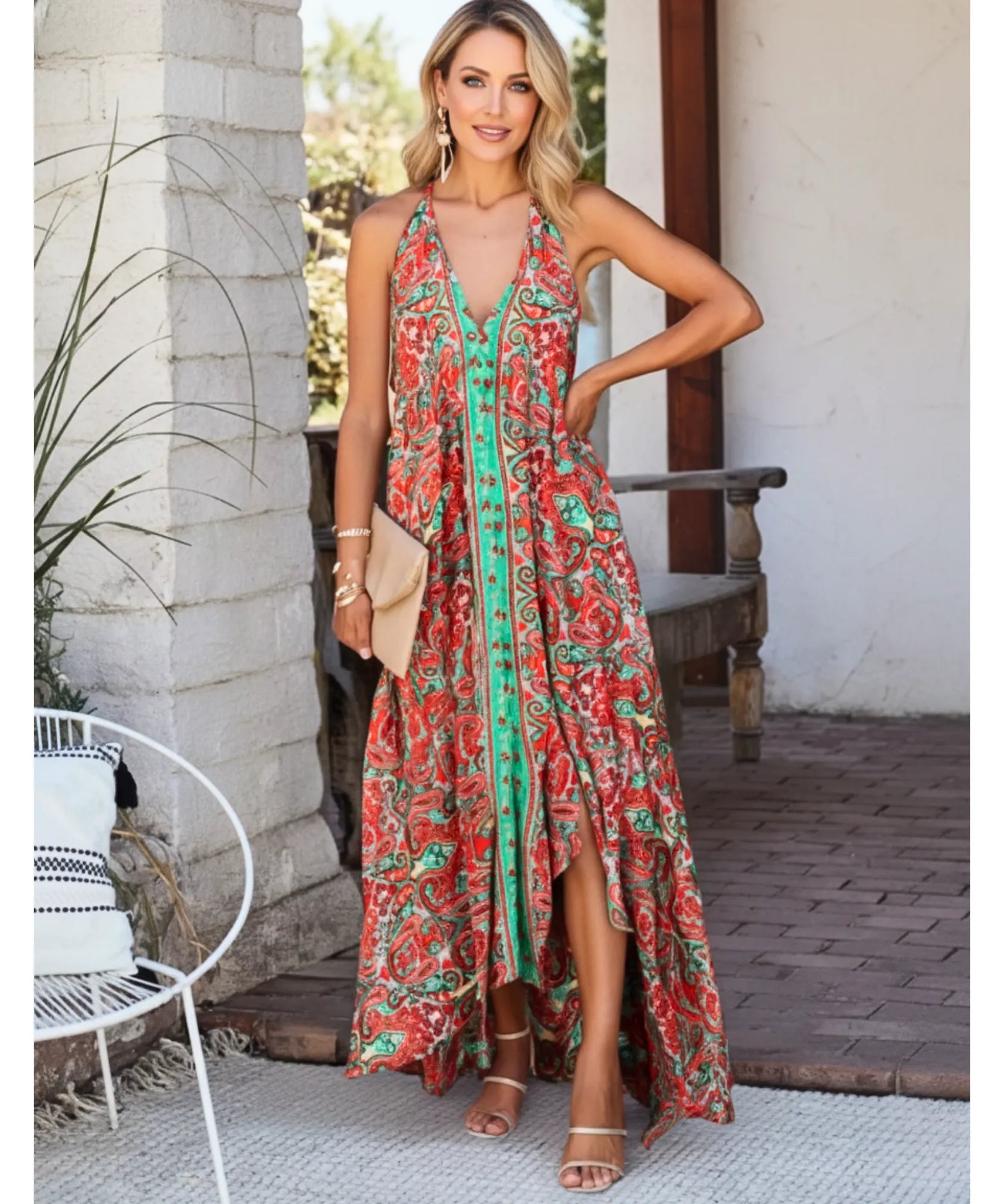 Vestido Indiano Longo Feminino Estampado Boho Casual | Acque