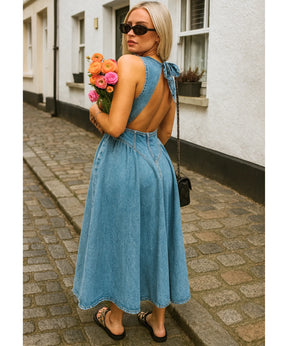 Vestido Jeans Midi Feminino Regata Confortável Elegante  | Belis