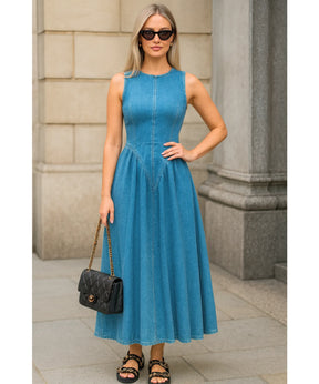 Vestido Jeans Midi Feminino Regata Confortável Elegante  | Belis