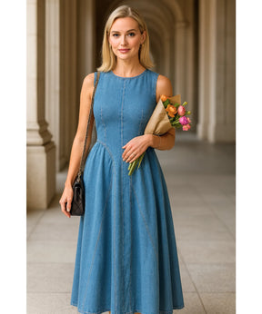 Vestido Jeans Midi Feminino Regata Confortável Elegante  | Belis