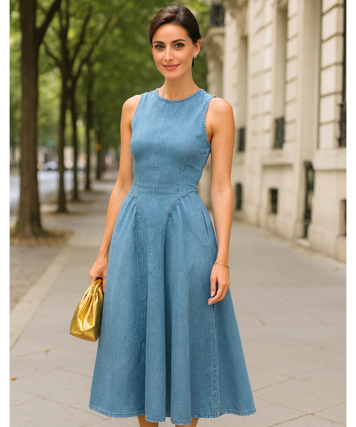 Vestido Jeans Midi Feminino Regata Confortável Elegante  | Belis