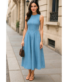 Vestido Jeans Midi Feminino Regata Confortável Elegante  | Belis