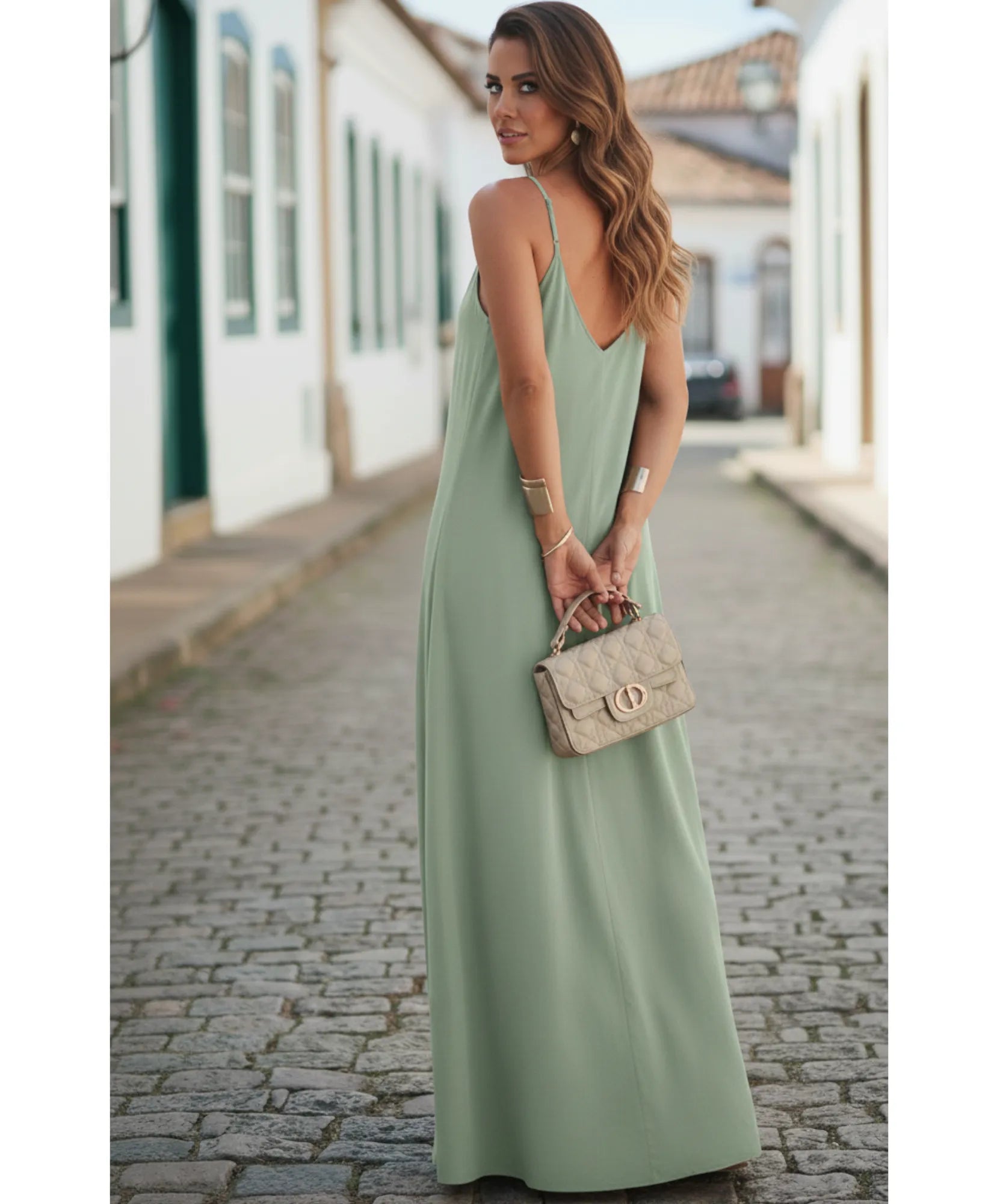 Vestido Longo Chemise Alças Finas Feminino Elegante | Deni